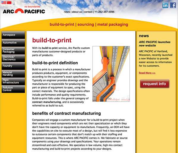 Manufacturing Sourcing Website Design - Interior Page